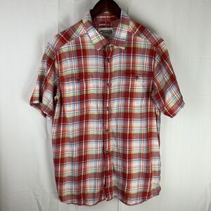 Mountain Khakis Shirt Mens Large Red Plaid Button Up Short Sleeve Organic Cotton